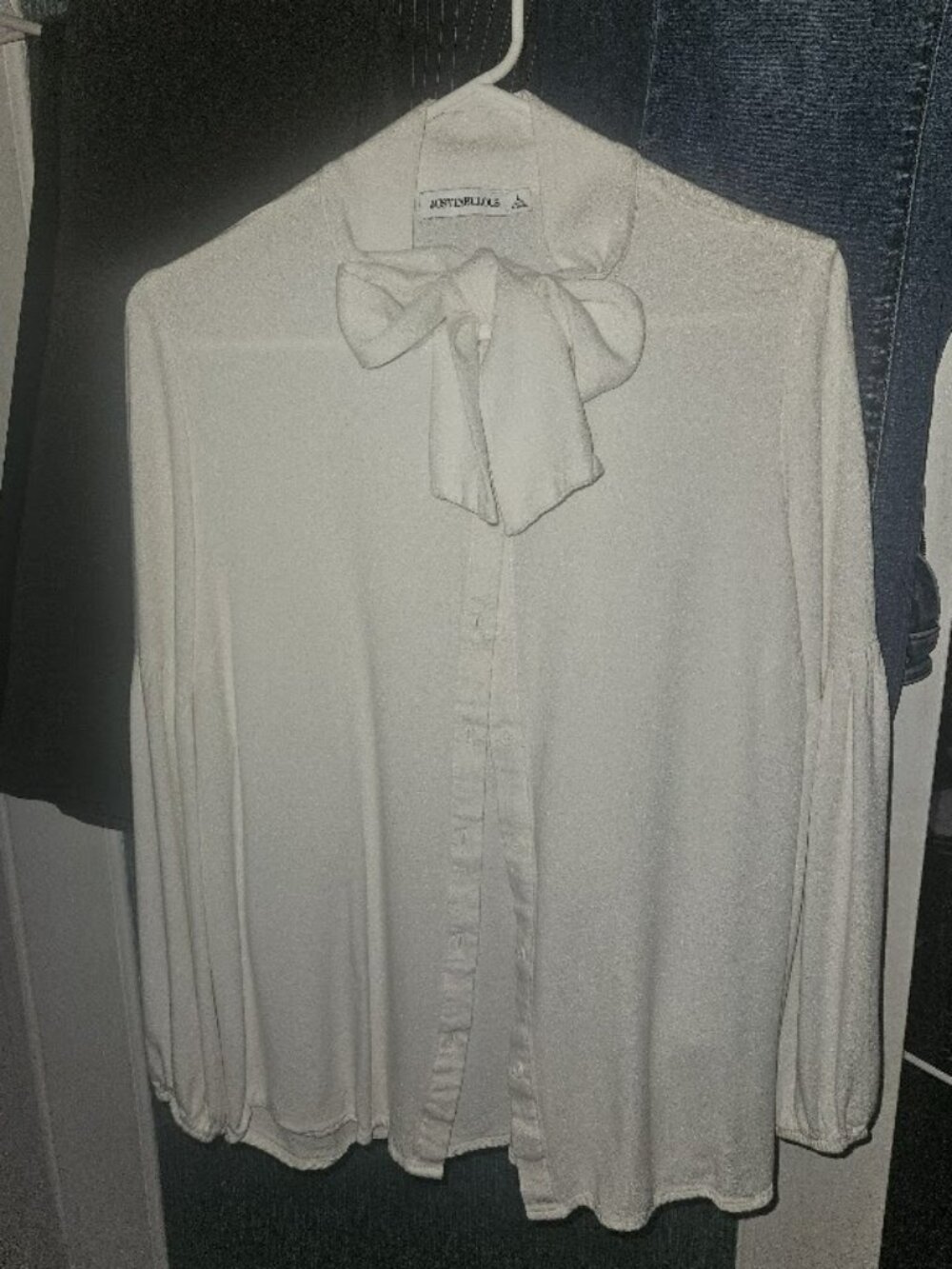 JustFab white tie neck blouse - large